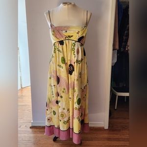 Vintage Catherine Malandrino butter yellow sundress with abstract print, size 6
